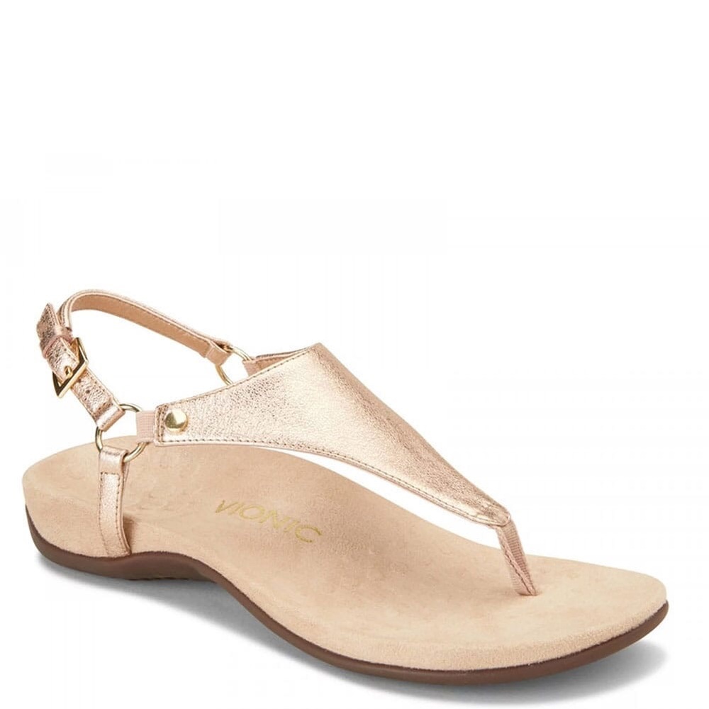 Vionic Rose Gold Leather T-Strap Sandal